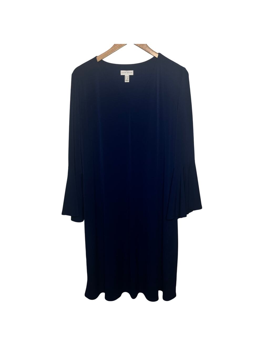Susan Graver Dress Navy Blue Slinky Liquid Knit Bell Sleeve Trapeze Evening 1X